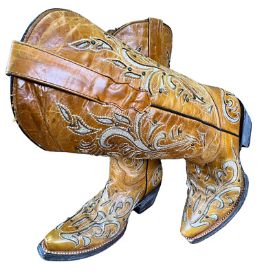 LION Leather Cowgirl Embellished Glitter Western Boot Flame Distressed Women 6