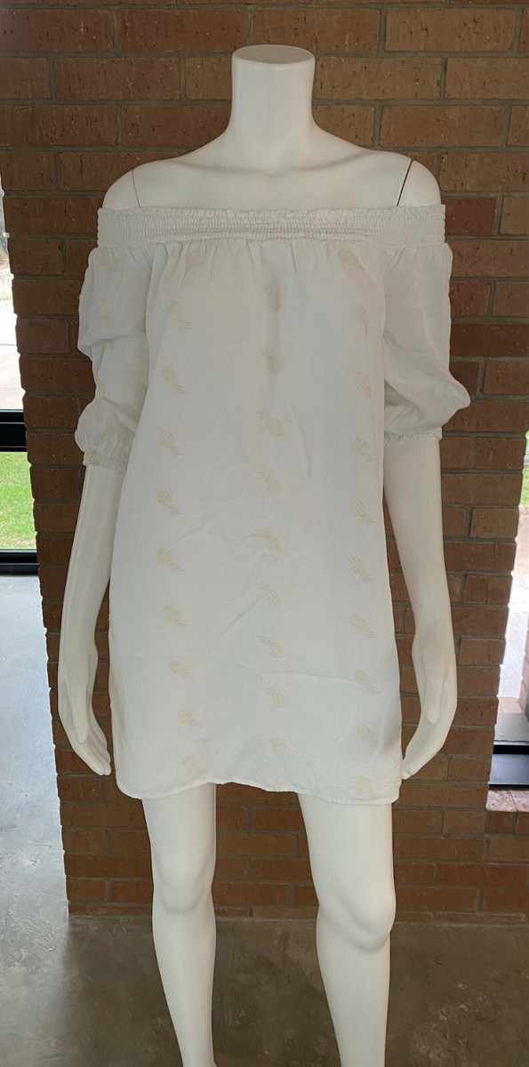 old navy white off the shoulder dress Womens OLD NAVY PINEAPPLE PRINT OFF SHOULDER DRESS Embroidered WHITE Small