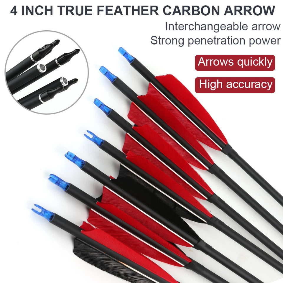 12 peças flechas de eixo de carbono 30 polegadas coluna 500 OD 7,6mm flechas de penas de peru verdadeiras - Imagem 3 de 4