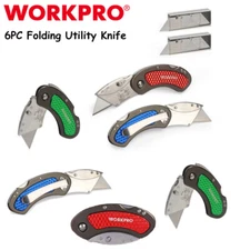 6PC Folding Utility Knife Pocket Knife Box Cutter W/Back Lock Quick Change Blade