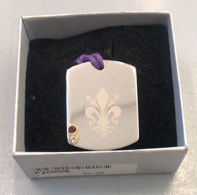 VET10 STEEL & GOLD HALSKETTE KORDEL ANHÄNGER PLATTE LILIE LILA FLORENZ