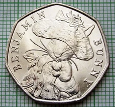 GREAT BRITAIN 2017 50 PENCE, BENJAMIN BUNNY - BEATRIX POTTER TALES SERIES, UNC
