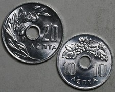 1959 Greece 10 Lepta & 20 Lepta GEM BU Grapes & Olives Coins (22052403R)
