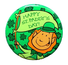 American Greetings BUTTON PIN St Patrick Vtg LEPRECHAUN 1980s Happy Paddy's Day