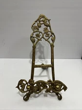VTG Ornate Vine, Grape Brass Display Easel Picture Plate Book Stand Holder 14”