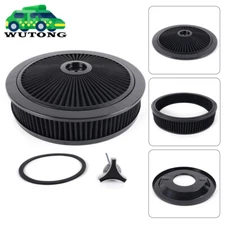 High Flow 14" X 3" Black Round Thru Washable Air Cleaner Chrome Lid For SBC BBC