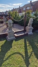 Large Hand-Cast Stone Lions On Plinths Garden Patio Decor-98cm Heavy Weatherproo