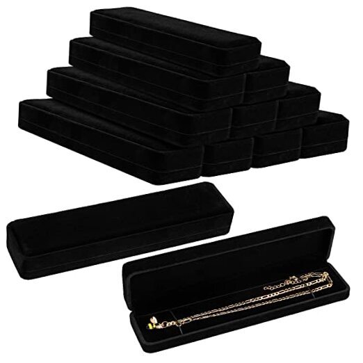 12 Pieces Velvet Black Necklace Jewelry Gift Box Rectangle Bracelet Watch