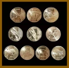 Peru 1 Sol (10 Pcs Full Coin Set), 2017-2019 Condor Bear Crocodile Jaguar Unc