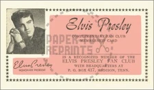 ELVIS PRESLEY FAN CLUB MEMBERSHIP CARD - VINTAGE REPRINT