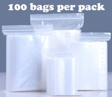 100 Bags Small Clear Reclosable Zip Seal Top Lock T-Shirt Plastic Zipper Bag