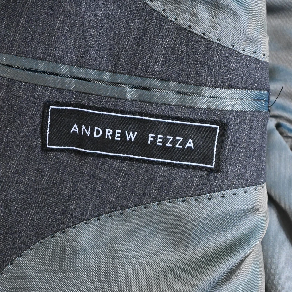 Andrew Fezza 46L 38x30 Gray Stripe 100% Wool Mens Coat Jacket Pants Suit - Image 4 of 4