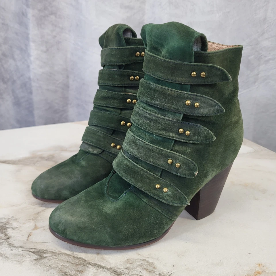 Jeffrey Campbell ELLIERAY размер 6,5 зеленая замша внутри молнии с ремешками коренастый каблук - Изображение 4 из 4