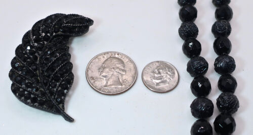Vintage Designer Lisner Jewelry: 2 Strand 17" Necklace 2" Rhinestone Feather Pin - Picture 2 of 10