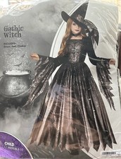 Spirit Halloween Gothic Witch Costume Childs Medium Size 8-10, Dress Hat Choker