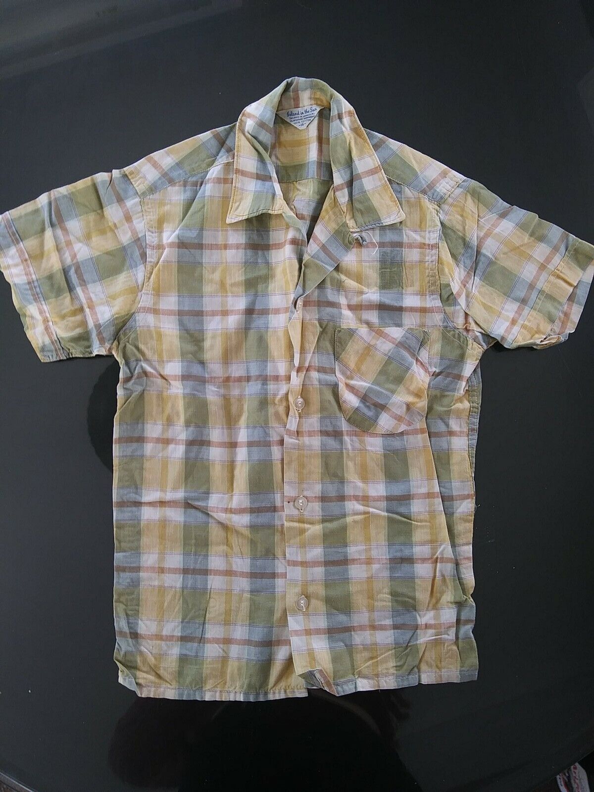 VTG 70s Kids Clothing Boys 14 Button Up Shirt Col… - image 1