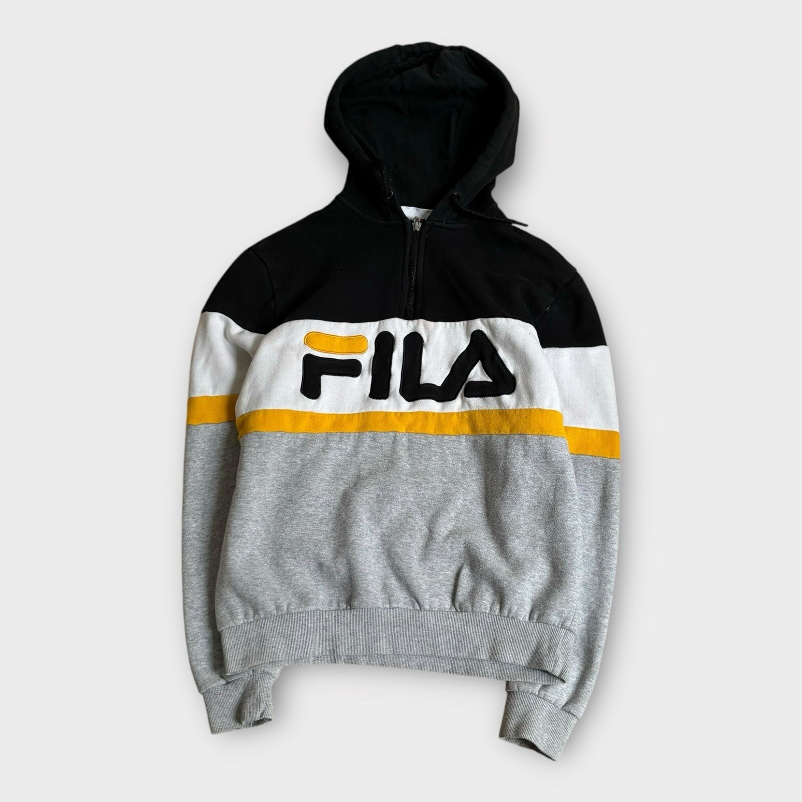 Felpa donna Fila quarto zip bianca e nera con cappuccio logo taglia small