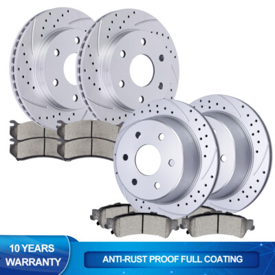 Front & Rear Drilled & Slotted Brake Rotors + Ceramic Pads Kit For Chevy GMC Silverado Sierra 1500 Yukon