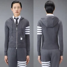 Thom Browne Classic Loopback 4 Bar Full Zip Hoodie Mens Sz 2 Cotton Quiet Luxury