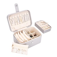 2 Layer Portable Jewelry Box, Large Jewelry Travel Case with 4 Jewelry Pouche...