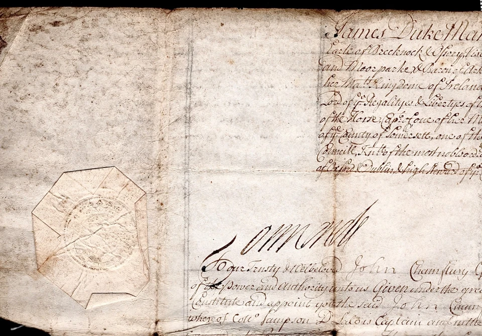 1705 Queen Anne Irish Military Commission Signed EdwardSouthwell Chief Secretary - Image 2 of 4