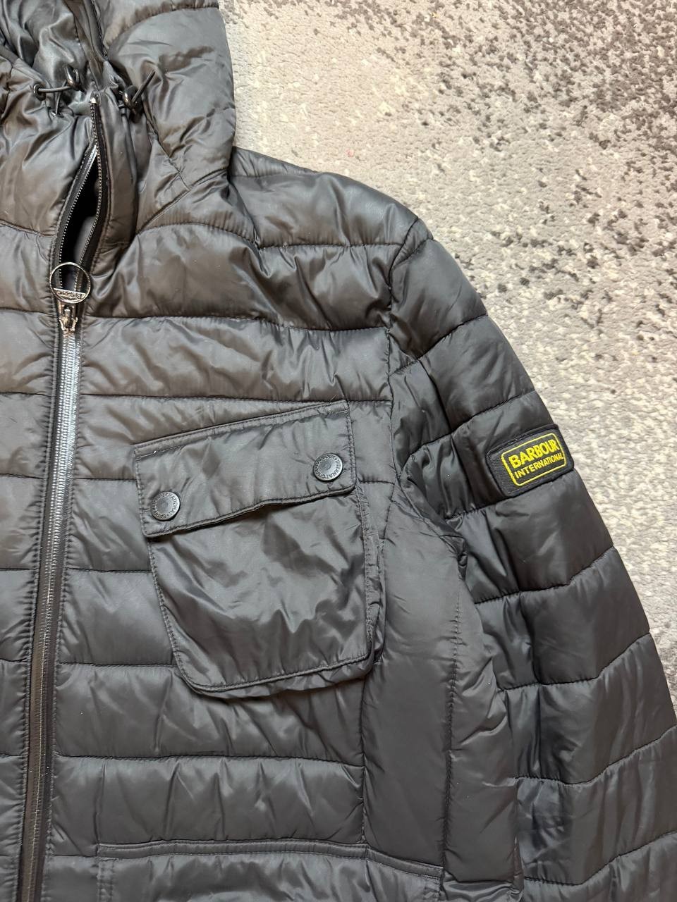 Barbour International Ouston Hooded Quilted Jacket Men’s XL Black image 2