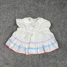 Vintage Embroidered Bird Top Baby Girl 12 Months Pastel Ruffle Tiered Summer