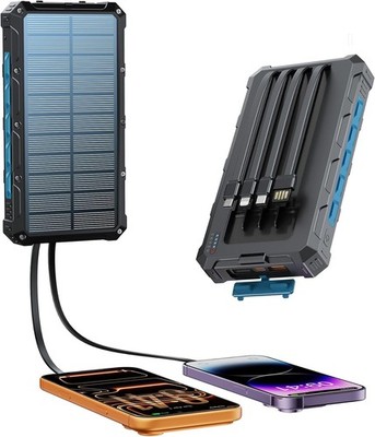 20000mAh Solar Power Bank Built-in Cables 20W