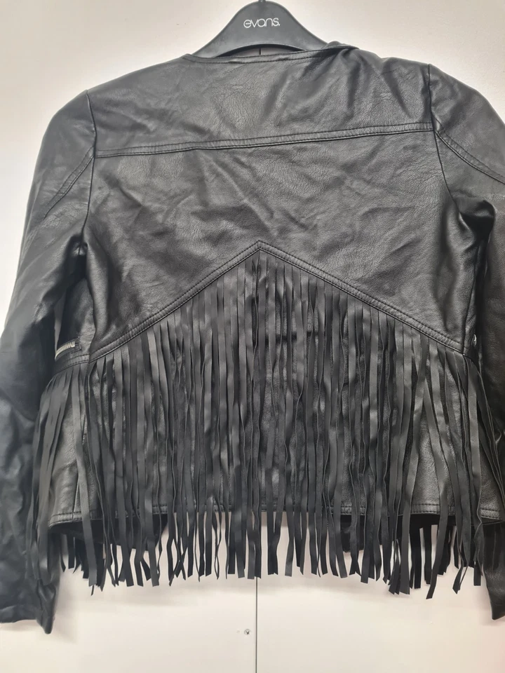 Brave Soul women faux leather biker jacket, tassels  Size S Black  - Image 4 of 4