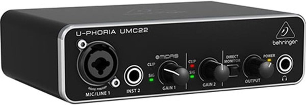 Behringer UMC22 2x2 USB Audio Interface, 48 kHz, with MIDAS-Designed Mic