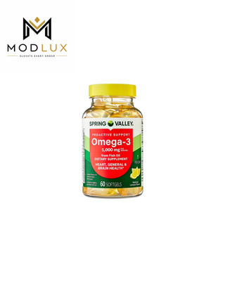 Spring Valley Omega-3 Fish Oil 1000mg Softgels Heart Brain Health 60 Count