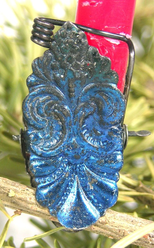 ORIGINAL 1890s FIGURAL TIN CHRISTMAS TREE CANDLE CLIP ORNAMENT FLOURISH DESIGN