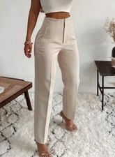 ZARA WOMAN NWT HIGH-WAISTED PANTS SEAMS OYSTER WHITE STONE 1478/991 M Sold Out