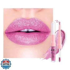 evpct Light Rose Pink Metallic Glitter Lip Liner and Lipstick Combo Lip Gloss