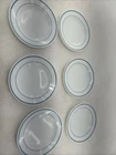 Set of 6 Pyrex by Corning Blue Band #703 Dinner Plates 9" Teal stripe Milk Glass