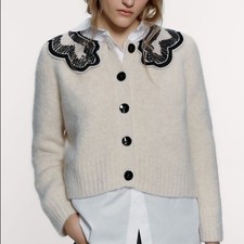 Mohair Blend Sequin appliqué collared cardigan from Zara: Small: Colour: Ecru