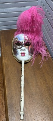 Original signed Venezia hand printed Italy with pink ostrich feather