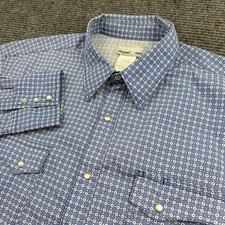 Wrangler Western Wear Men s Size XL Pearl Snap Long Sleeve Cowboy Geometric Blue