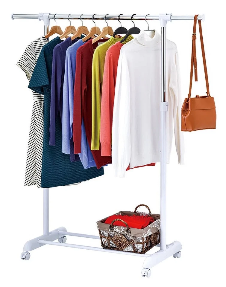 Adjustable Rolling Garment Rack Metal Chrome, White, 84-121Wx44Dx123.5-163Hcm - Image 3 of 4