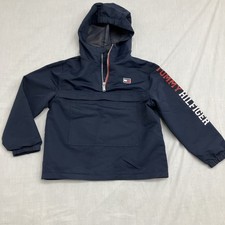 Tommy Hilfiger Rain Jacket Pull Over Boy Medium 8 Long Sleeve Hood Navy Blue