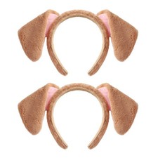 2PC Dog Ears Headband Adult Brown Fluffy Plush Puppy Ears Headwear Cosplay Pa...