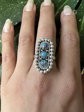 Purple Dahlia Kingman Turquoise 4 Stone Ring Size 8 Sterling Silver .925