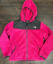 Girls North Face Denali Full Zip Fleece Sherpa Hooded Pink Jacket L Large 14 16