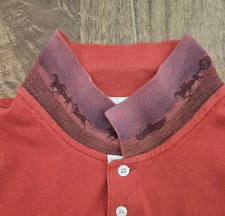 MCS Polo Shirt Mens Rust Red/Orange Large 100% Cotton Horses Marlboro Classics