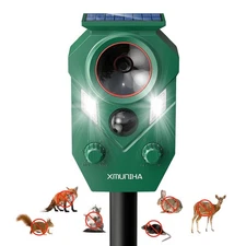 Ultrasonic Solar Animal Repellent, Deer & Squirrel Deterrent, IP65 Waterproof