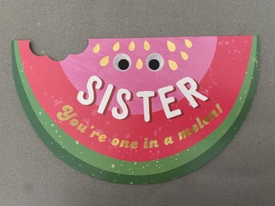 Happy Birthday Grußkarte Schwester Melone Obst Halbkreis rosa grün + Umschlag