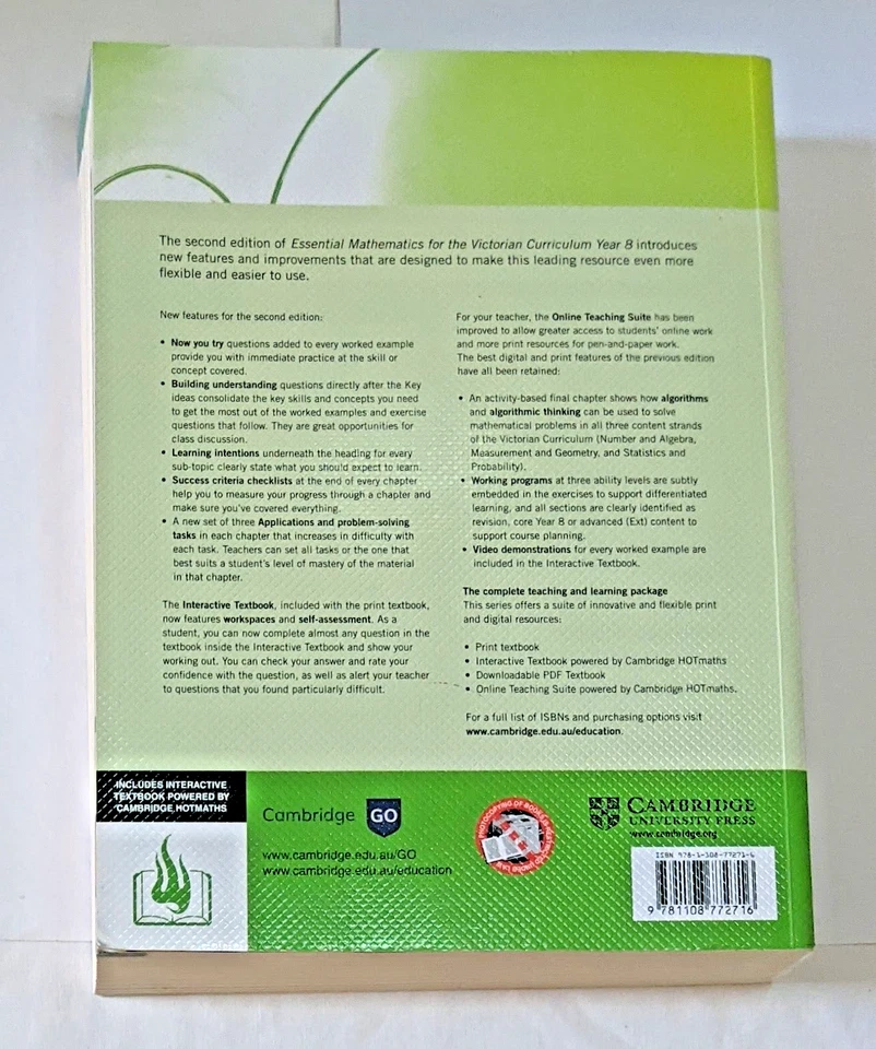 Cambridge Essential Mathematics 8 Second Edition Victorian Curriculum Code Used - Image 2 of 4