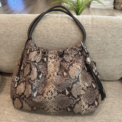 BRIGHTON FEMME FATAL NOLITA PYTHON SNAKE PRINT HIDDEN POCKETS TASSELED HOBO