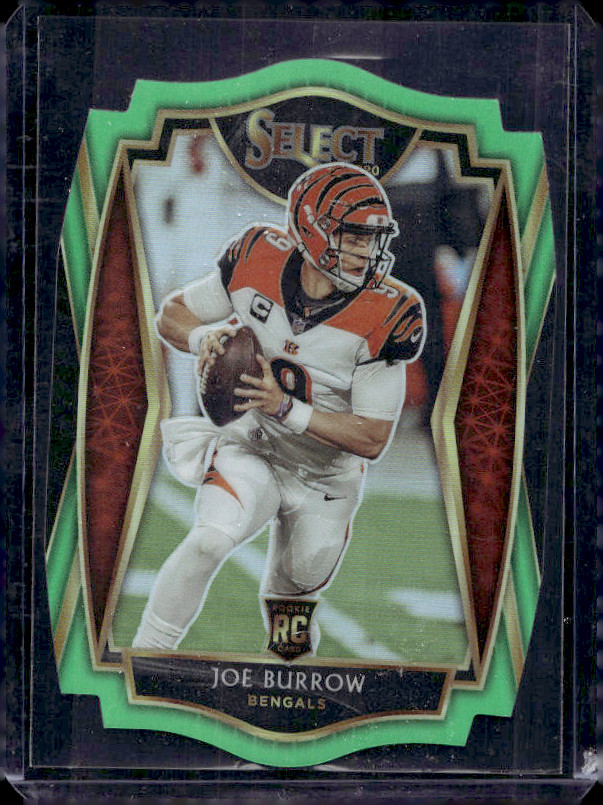 2020 Panini Select Joe Burrow Die Cut Neon Green Rookie Premier Level