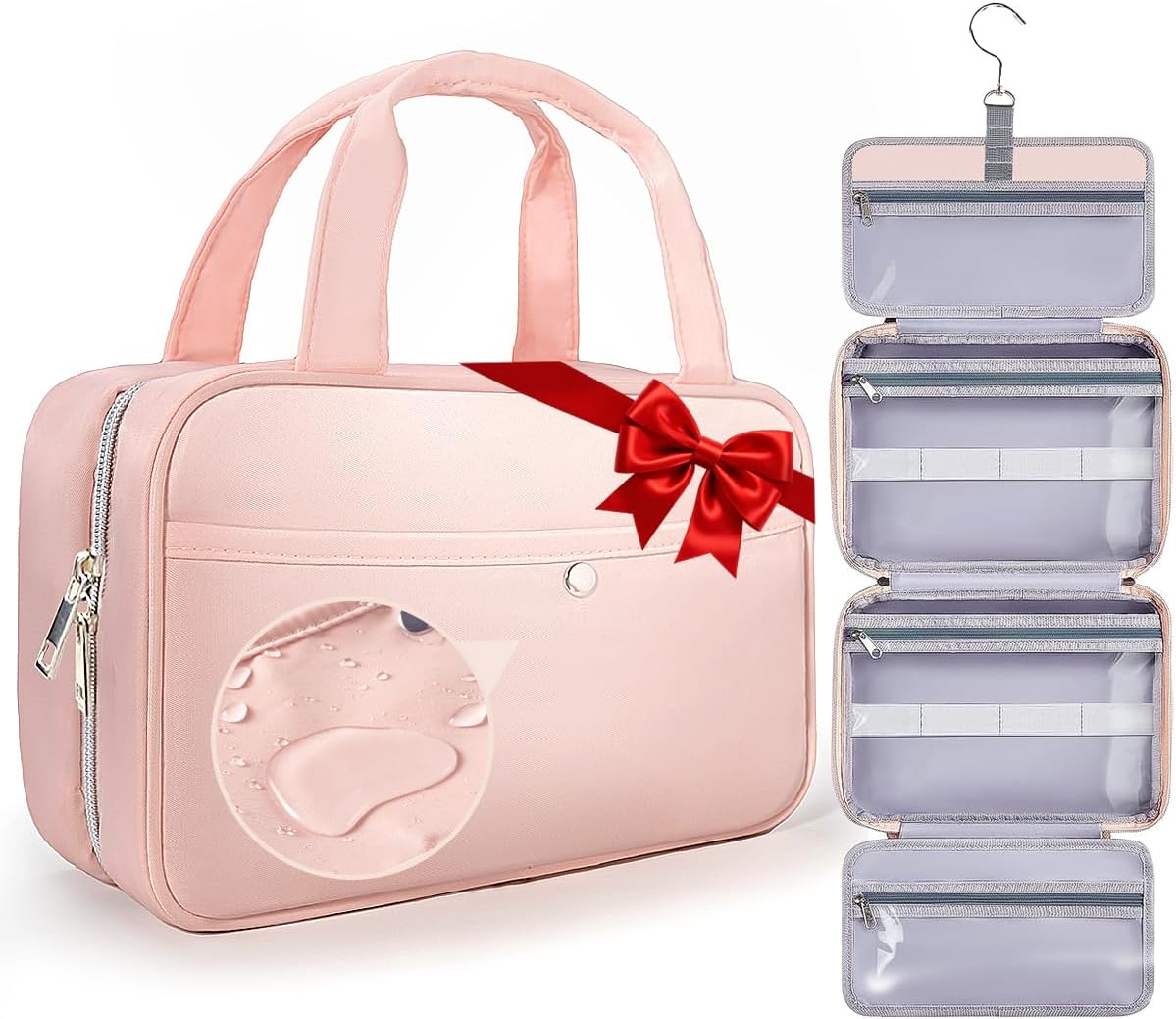 Travel Hanging Toiletry Bag for Women - Waterproof Cosmetic Organizer with Clear